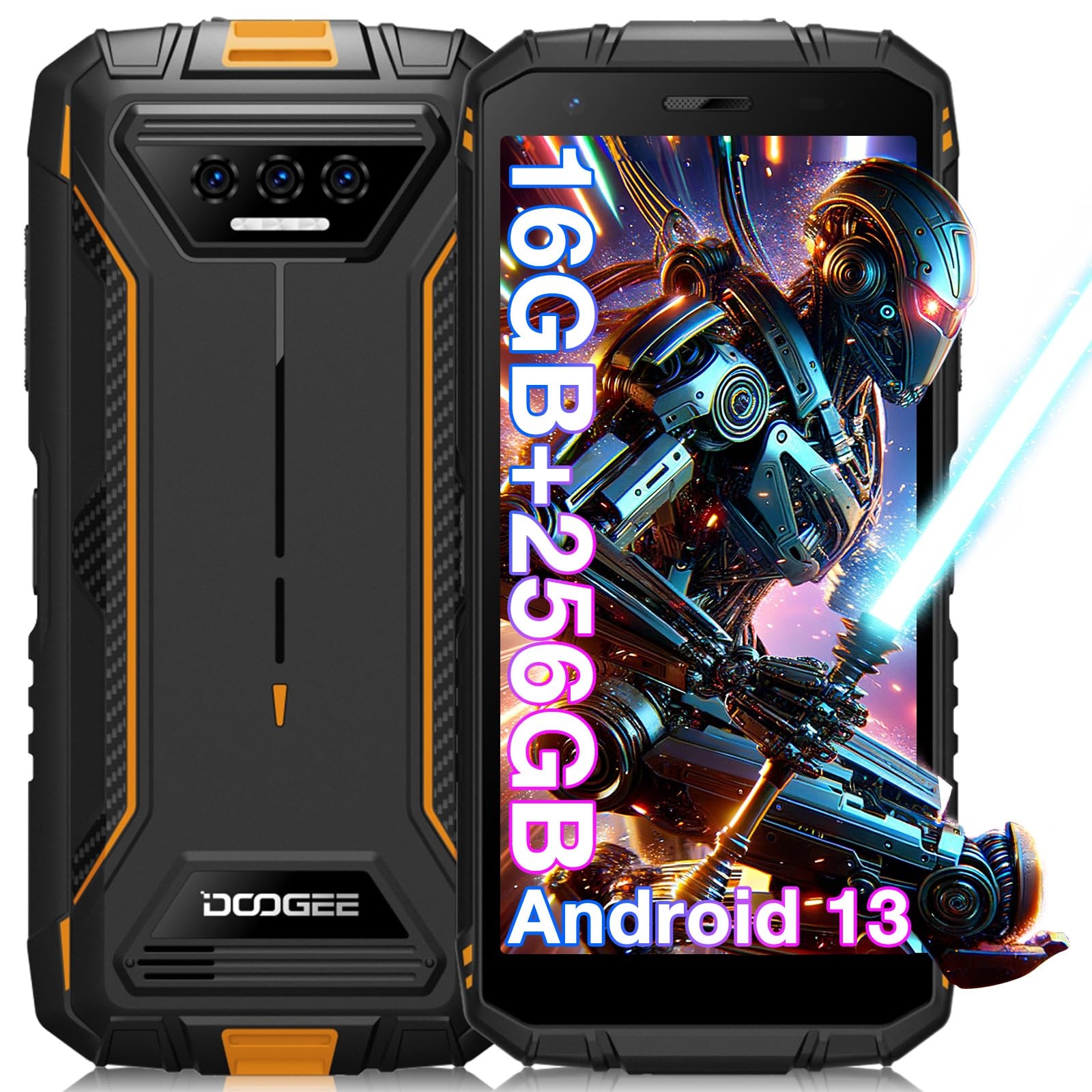 DOOGEE S41 Max Outdoor Handy Ohne Vertrag Android 13, 16GB RAM 256GB ROM/TF 1TB, Outdoor Smartphone, 5.5 Zoll HD+ Display, 6300mAh, 13MP+8MP, IP68/69K Wasserdicht, Dual 4G SIM, Face ID/OTG/NFC/GPS