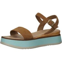 SANSIBAR Damen Sandalette mit Plateau-Sohle Echtleder-Schuhe 1096221 Braun/Hellblau - 38