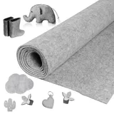 Yuragim Filzrolle Filzstoff, Filz Meterware 30cmx250cmx3mm Filz Stoff Bastelfilz Dekofilz Taschenfilz Filzmatte für DIY Aufbewahrungstasche Filzunterlage Patchwork Nähen Basteln (Hellgrau)
