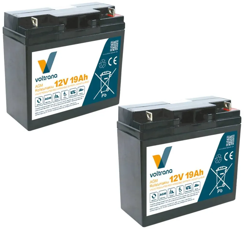Rollstuhlakku passend für Pride Mobility Jazzy Zero Turn 24V 2 x 12V 19Ah – Voltrana Ersatzakku