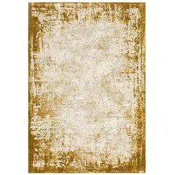 Kadima Design Velours-Teppich Abstrakt-Bordüren | 120x170cm, Florhöhe 1,1cm | Senfgelb | Pflegeleicht | Wohnzimmer | TIBER-Rieti Kollektion