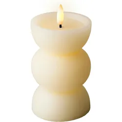 Lumineo LED Kerze mit Timerfunktion 7x14cm Wachs Skulptur Echtwachskerze batteriebetrieben Wachskerze Dekokerze Designkerze Creme Warmweiß