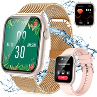 Smartwatch Damen Herren Smartwatch, Fitness Tracker Uhr mit Anrufe Smartwatch (2,01 Zoll) Fitness Tracker Uhr für Damen Herren Smartwatch, Gold