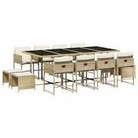 VidaXL 13-tlg. Garten-Essgruppe mit Kissen Beige Poly Rattan