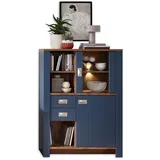 Stella Trading Innostyle Dijon Vitrine Holzwerkstoff Parisian Blue/Haveleiche Cognac mit LED-Beleuchtung