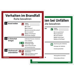 König Werbeanlagen Hinweisschild Schild Verhalten im Brandfall/bei Unfällen als Set, 18x20cm PVC-Aufkleber