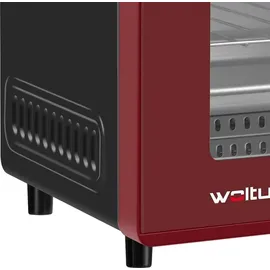 Woltu Minibackofen 10 Liter, 650 Watt Toasterofen, Kleiner elektrischer Backofen, 100-230 °C, 60 Min, Ober- und Unterhitze, mit Backblech Grillrost Entnahmegriff, Rot+Schwarz