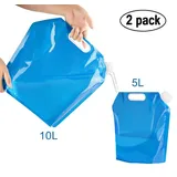 Amison 2 x Wasserkanister faltbar, Tragbar Faltbarer Trinkwasser [5L + 10L] Wasserbehälter Wassertank für Wandern Camping Picknick Travel BBQ
