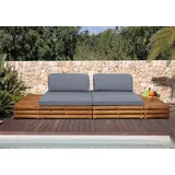 Mendler Garten-Garnitur HWC-L28, Lounge-Set Sitzgruppe Lounge-Sessel Sofa, Spun Poly Akazie Holz MVG Polster dunkelgrau