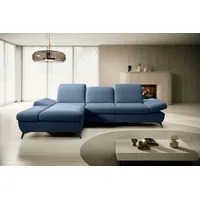 Goldstoff Ecksofa mit Schlaffunktion und Bettkasten - L-Form Sofa Beige/Grau, 1 Teile, Modernes Schlafsofa mit Sofakissen - Premium Couch Cord & L-Form blau