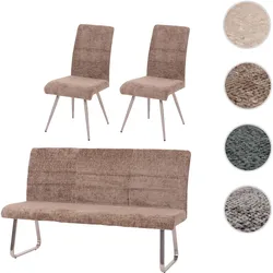 Esszimmer-Set HWC-G55, 2er-Set Stuhl + Sitzbank 180cm, Edelstahl geb√orstet Stoff/Textil Chenille ~ braun