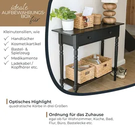 HMF Aufbewahrungskorb geflochten aus Wasserhyazinthe quadratisch 3er Set 22 x 26 x 30 cm beige