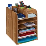 Relaxdays Schreibtisch Organizer mit Dokumentenablage, 12 Fächer, Hbt: 34,5 x 25 x 32 cm, Büroorganizer Mdf, dunkelbraun
