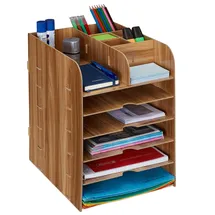 Relaxdays Schreibtisch Organizer mit Dokumentenablage, 12 Fächer, Hbt: 34,5 x 25 x 32 cm, Büroorganizer Mdf, dunkelbraun