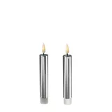 MARELIDA LED Stabkerzen Dinnerkerzen Tafelkerzen Spitzkerzen 17cm silber glänzend 2St
