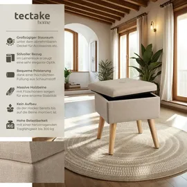 Tectake tectake® Sitzhocker mit Stauraum, quadratisch, in Leinenoptik, 32,5 x 32,5 x 36,5 cm