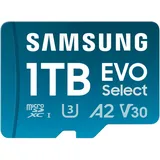 Samsung EVO Select (2024) microSD-Karte + SD-Adapter, 1 TB, UHS-I U3, 4K UHD, Full HD, 160 MB/s Lesen, Speicherkarte für Smartphones, Tablets und Laptops, MB-ME1T0SA/EU