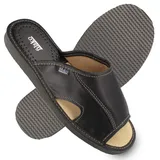 filsko® Bleik - Slippers Herren - halb offen - EVA Sohle - Naturleder - rutschfest - atmungsaktiv - schwarz - 47 EU - 47 EU