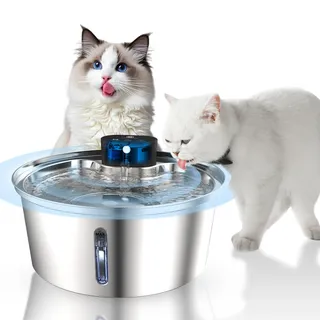 Katzen Wasserbrunnen zum Trinken, 7L Kabelloser Katzenbrunnen Edelstahl Hund Wasserbrunnen mit Bewegungsmelder, Ultra Leise