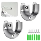 NUTKIT Kleiderstange Halterungen, 2 Stück Rundrohr Halterung mit Schrauben, U-Form Stangenhalterung Kleiderstangenhalter, aus Edelstahl, Stangenhalter Schrankrohrhalter für Schrankrohr-Stange(25 MM)