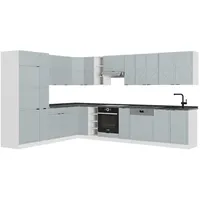 Vicco Eckküche, Hellblau, Weiß, Holzwerkstoff, L-Form,Formgebogen, 347x81.6x60 cm, Küchen, Eckküchen, Eckküchen ohne Geräte
