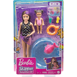 BARBIE Skipper Babysitter, Spielset mit Baby-Puppe und Pool Spielzeugpuppe Mehrfarbig