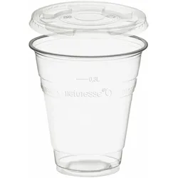 VEPATIM 50x BIO Trinkbecher 300ml + Deckel ohne Loch aus Biokunststoff (PLA)