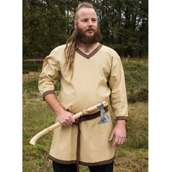 Battle Merchant Wikinger-Kostüm Wikinger Tunika aus Baumwolle, beige weiß 54 – XXL