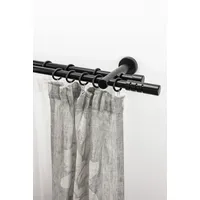 GARESA Gardinenstange PEMPIA, Ø 20 mm, 2-läufig, Wunschmaßlänge, verschraubt, Holzwerkstoff, Metall, Vorhanggarnitur, verlängerbar, Knopf m.Ausschnitten, mit Ringen schwarz Ø 20 mm x 100 cm
