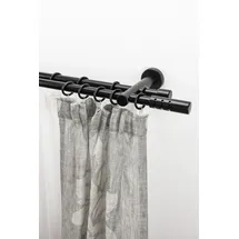 GARESA Gardinenstange GARESA "PEMPIA", schwarz, L:100cm Ø:20mm, Holzwerkstoff, Metall, Gardinenstangen, Vorhanggarnitur, verlängerbar, Knopf m.Ausschnitten, mit Ringen