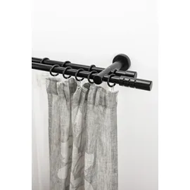 GARESA Gardinenstange GARESA "PEMPIA", schwarz, L:100cm Ø:20mm, Holzwerkstoff, Metall, Gardinenstangen, Vorhanggarnitur, verlängerbar, Knopf m.Ausschnitten, mit Ringen