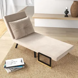 Homcom Schlafsessel,, Einzelsofa mit Bettfunktion, Relaxsessel mit Rückenkissen, Polstersofa mit Verstellbarer Rückenlehne, Samtoptik, 63 x 73 x 81 cm, Beige