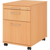 bümö Rollcontainer mit Hängeregistratur, Container abschließbar aus Holz in Buche - Rollwagen für's Büro mit Hängeregister als Schreibtisch