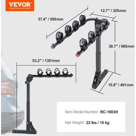 Vevor Fahrradträger zur Anhängerkupplung, 4-Fahrrad-Plattform-Stil, 68 kg Kapazität, Fahrradträger-Kupplung für 50,8 mm Empfänger, Zusammenklappbarer Fahrradträger für Auto, Lkw SUV, Rechteckige Schnittstelle