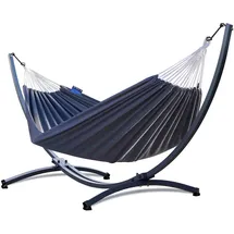 Potenza Outdoor Hängematte mit Gestell für 2 Personen I Baumwolle Doppelhängematte XXL 220x160, 200kg I Hängemattengestell 220kg, wetterfest (Grau, Basic Gestell Graphit)