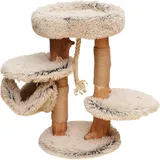 fudajo Kratzbaum mit Holz und Plüsch 87,5 cm hoch, Designer Katzenkratzbaum mit Birnbaumholz, Katzenbaum mit Hängematte, Katzenmöbel mit Liege