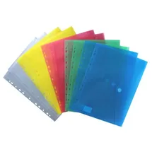 EXXO by HFP Dokumententasche Sammeltasche A4 quer, 10 Stück, PP-Kunststoff, mit Klettverschluss, 310 x 235 mm (Transparent farblich sortiert)