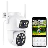 Reobiux 3K Überwachungskamera Aussen, 6MP PTZ IP Kamera Überwachung außen mit Doppelobjektiv, WLAN Kamera Outdoor mit Nachtsicht in Farbe, Automatische Verfolgt, Zwei-Wege-Audio, IP66