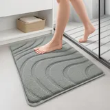 VOUNOT Badematte rutschfeste, Mikrofaser Weich Saugfähig Badezimmerteppich, Flauschig & schnelltrocknend Maschinenwaschbar Badteppich, Fußmatte mit Wellenmuster Duschvorleger 60x110cm Grau
