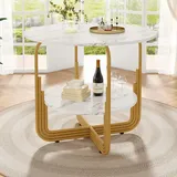 STILVORA 80×80×76cm runder Doppelstöckiger Küchentisch mit MDF-Marmor-Tischplatte,Beistelltisch für Esszimmer, Wohnzimmer - Gold