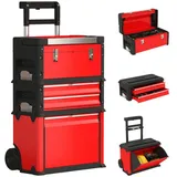 MC Star Werkstattwagen inkl. Koffer Werkzeugwagen leer mit 3 modularen Einheiten, (Rollwagen zur Werkzeugaufbewahrung, Werkzeugkasten mit Griff, Stahl, Rot)
