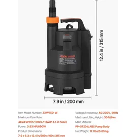 Vevor Tauchpumpe 690W PP-GF20 17500L/h mit automatischem Schwimmerschalter
