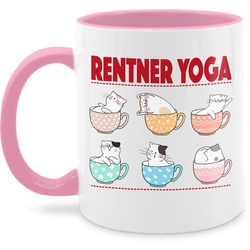 Shirtracer Tasse Rentner Yoga Katzen in Tassen, Keramik, Rente Geschenk Kaffeetasse rosa