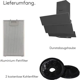 Wiggo Dunstabzugshaube 50cm kopffrei I Abluft Umluft Dunstabzug 300m3/h - LED Touch-Display 3 Stufen I Schräghaube inkl. Fettfilter & 2x Kohlefil...