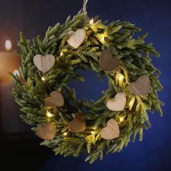 LED Lichterkette Holzherzen - 10 warmweiße LED - L: 0,90m - Batteriebetrieb - für Innen - natur