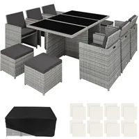 Tectake tectake® Rattan Sitzgruppe, mit Aluminiumgestell, wetterfest und UV-beständig,
