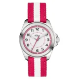 s.Oliver SO-3402-LQ 0 mm Gehäuse silberfarben Stoffarmband pink