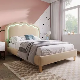 lanki international gmbh Jugendbett Odikalo 90 x 140 cm Samt beige rosa