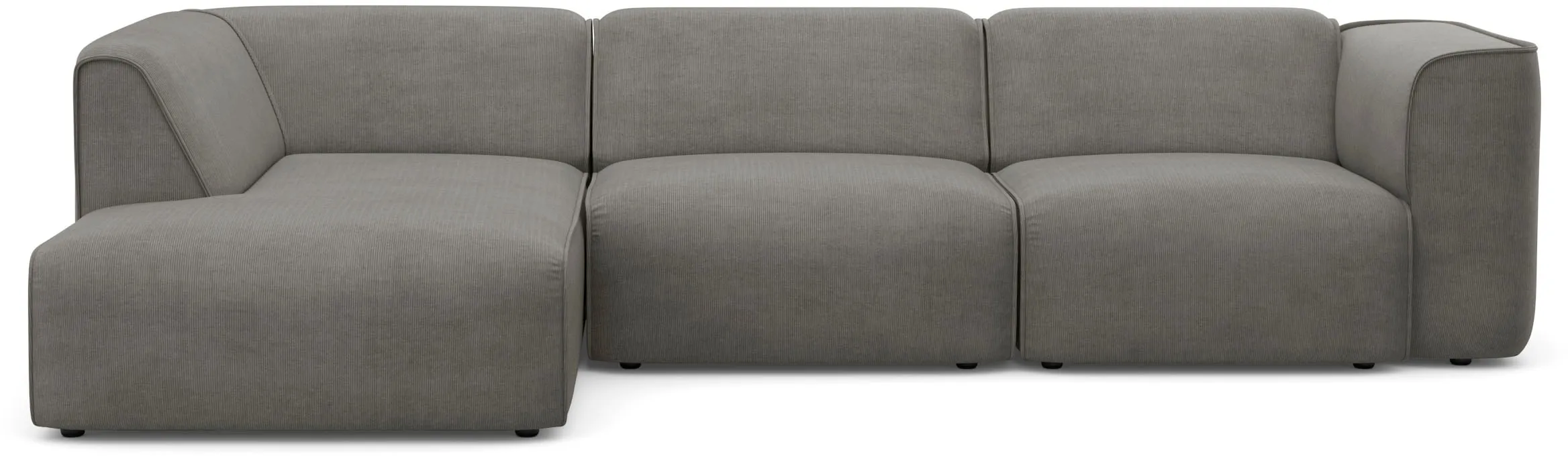 Ecksofa RAUM.ID "Merid jederzeit durch Module erweiterbar L-Form" Sofas Gr. B/H/T: 295cm x 70cm x 162cm, Samtcord, Ottomane links, grau als Modul oder separat verwendbar, für individuelle Zusammenstellung