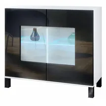 Vladon Kommode Grömitz 92,5 x 84,5 x 35 cm Weiß matt / Schwarz Hochglanz